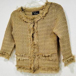 Cecil McBee Cardigan Sweater Dark Tan Metallic Gold Thread Women's US Size Small